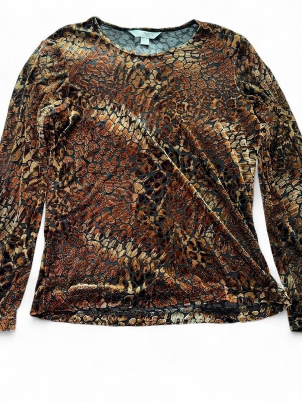 Women's Long-Sleeve Velvet Animal-Print Blouse — Brown